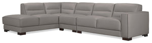 Citadel 3-Piece Left-Facing Top-Grain Genuine Leather Sectional with Wood Legs - Grey