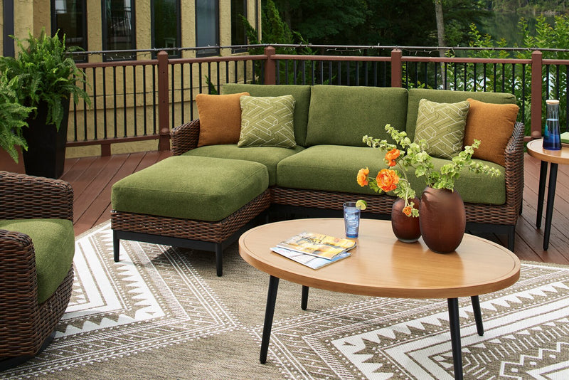 Tofino Outdoor Patio Oval Coffee Table - 22\"W, Aluminum, UV & Weather Resistant - Brown/Black