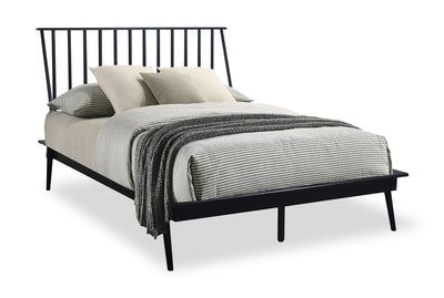Milan Platform Bed with Headboard & Frame,  Mid-Century Modern, Black - Full Size | Lit plateforme Milan de style moderne du milieu du 20e siècle avec tête de lit et cadre de lit, noir - format lit double