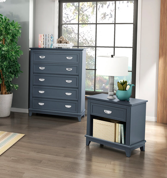 Quinn Bedside 1-Drawer Nightstand with Shelf, 24\"W x 26\"H - Blue