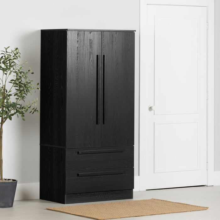 Alex Bedroom 2-Drawer Chest with Storage Cabinet, 33\"W x 68.5\"H - Black