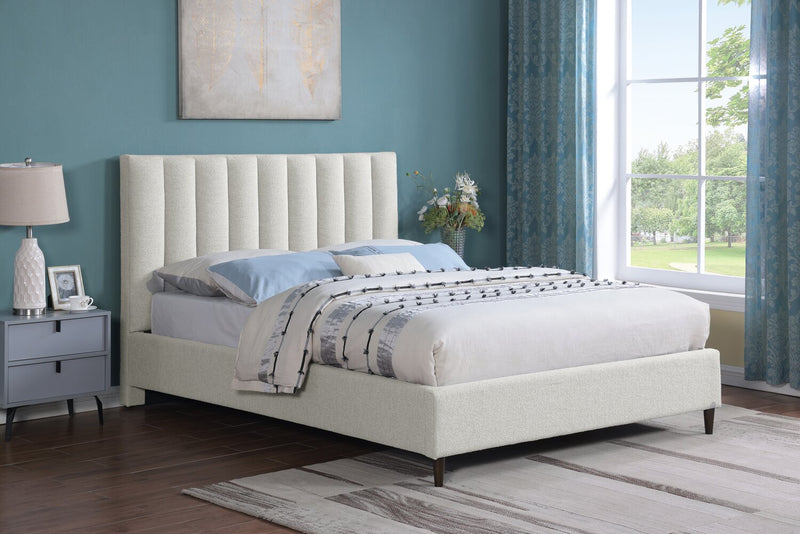 Kort & Co. Rain Upholstered Platform Bed in Taupe Fabric, Tufted - King Size