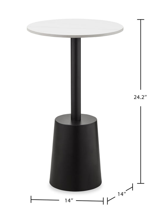 Nevan 14\" Accent Table with White Sintered Stone Top - Black