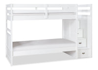 Quinn Bunk Bed with Built-in Staircase Dresser & Guard Rail for Kids, White - Twin/Twin 