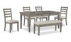 Cove 6pc Dining Table Set with Table, Bench & 4 Chairs, Storage Drawers, Melamine, 66\"W - Grey