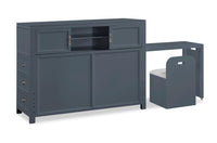 Quinn Platform Bed with Bookcase Headboard, Built-in Desk & Stool, Blue - Full Size 