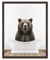 Bear in Tub Framed Canvas Artwork - 17.5