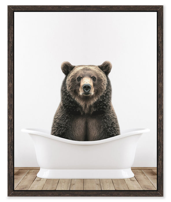 Bear in Tub Framed Canvas Artwork - 17.5\" x 21.5\"