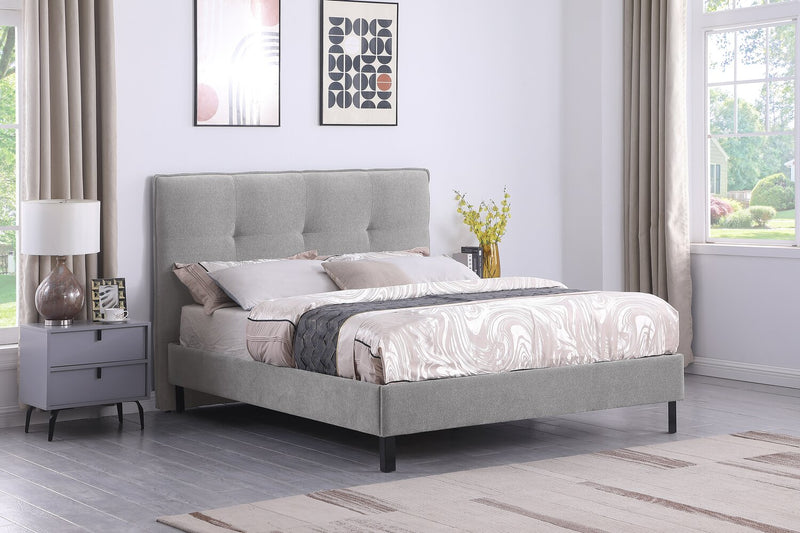 Amos Upholstered Headboard in Grey Fabric, Tufted - Full Size