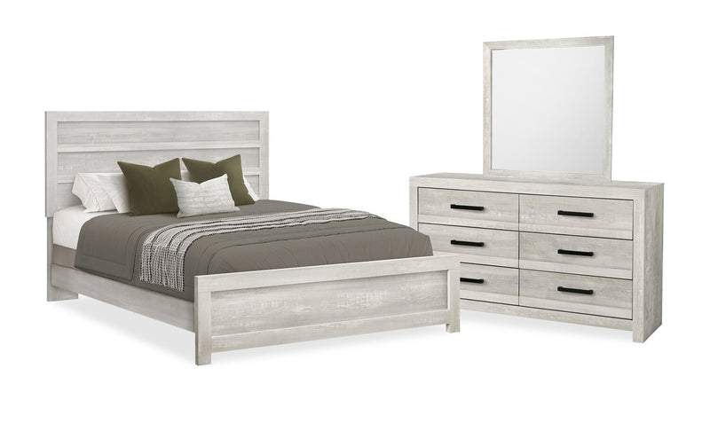 Aspen 5pc Bedroom Set with Bed, Dresser & Mirror, Grey - Queen Size