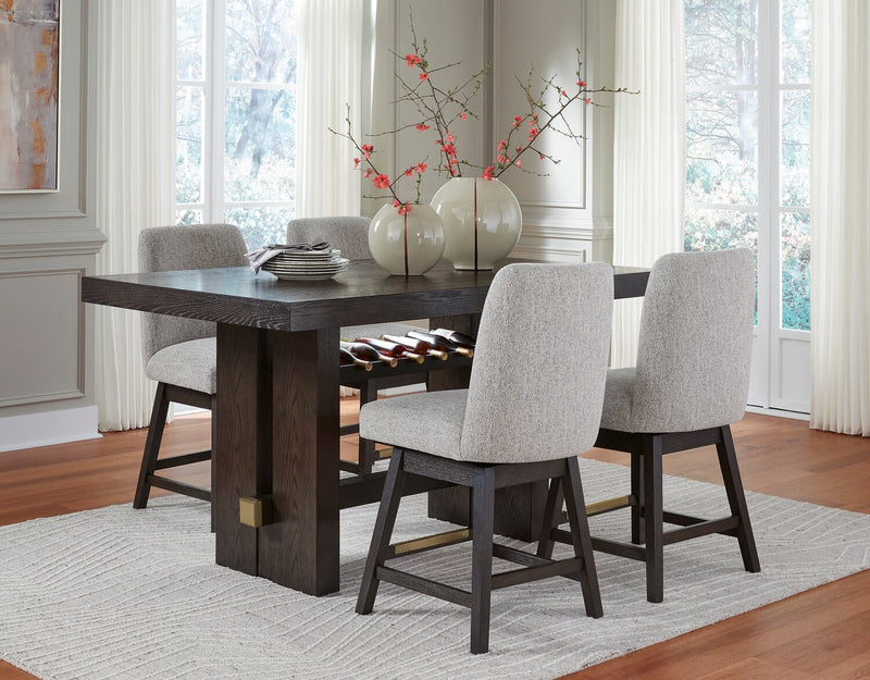 Metro Counter Height 5pc Dining Set with Table & 4 Chairs, Built-in Wine Rack, 66\"W - Brown/Beige