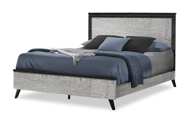 Blake Panel Bed with Headboard & Frame, Grey & Black - Queen Size
