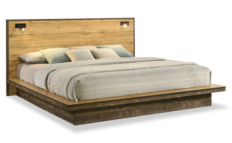 Silas 6pc Bedroom Set with Platform Bed, Dresser, Mirror & Nightstand, LED, Rustic Brown - King Size