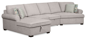 Scott Living Haven 3-Piece Right-Facing Chenille Fabric Cuddler Sleeper Sectional with Storage - Grey