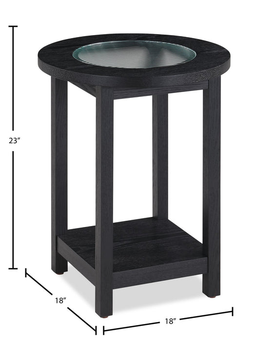 Dalton 18\" Chairside Table with Glass Top – Black 