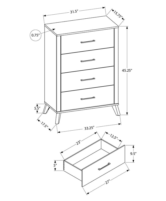 Blake Bedroom Chest of Drawers, 4-Drawer, 33\"W x 45\"H - Grey & Black