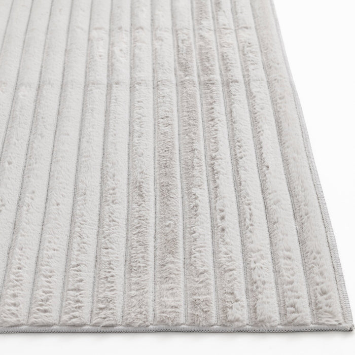 Faux Fur Channel Light Grey Area Rug with Memory Foam Backing - 5' x 7'