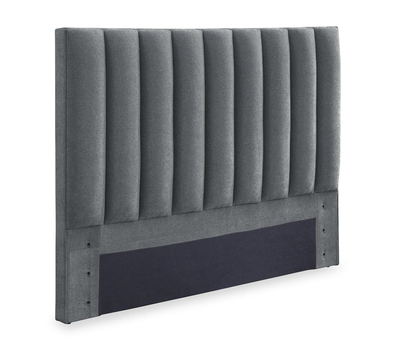Amos Upholstered Storage Bed in Charcoal Fabric with Channelled Headboard & 3 Built-in Drawers - King Size