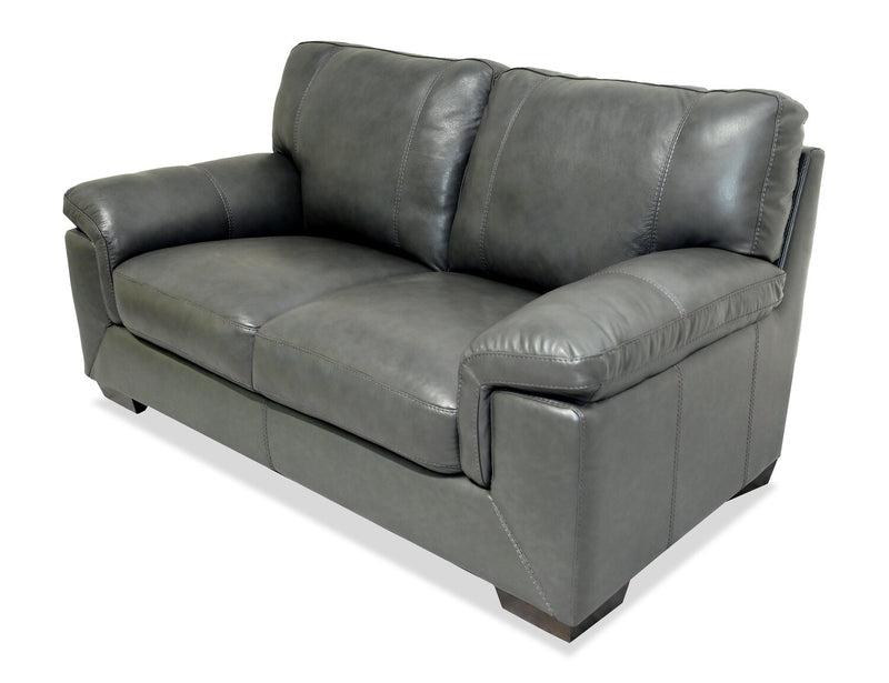 Classico 71\" Genuine Leather Loveseat with Wood Legs – Carbon Grey