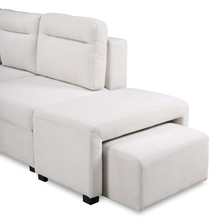 Coast 3-Piece Right-Facing Ivory White Fabric Sleeper Sectional with Storage Chaise and Storage Armrest