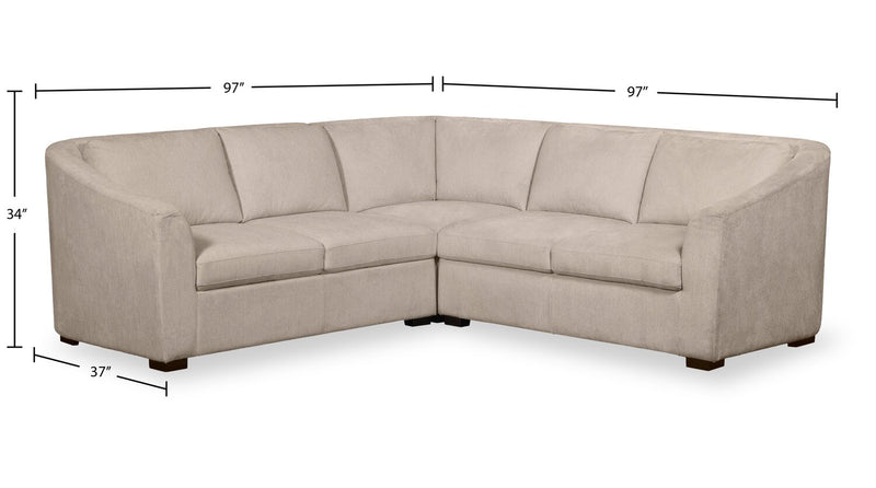 Envy 3-Piece Chenille Fabric Sectional - Almond Beige