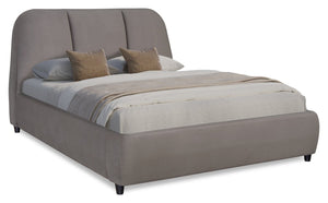 Mave Upholstered Platform Bed in Grey Velvet Fabric - Queen Size