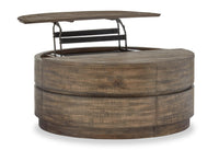 Elm 40” Round Rustic Pine Lift Top Coffee Table with Casters - Brown 