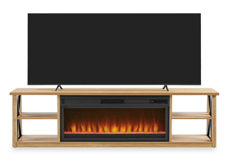 Wendel 80\" Electric Fireplace Tv Stand with Storage for TVs up to 85\" – Natural Oak 