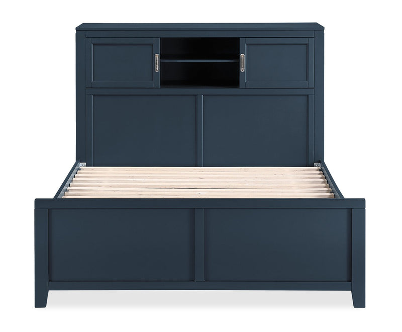 Quinn Platform Bed with Bookcase Headboard, Built-in Desk & Stool, Blue - Full Size