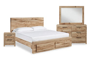 Derekson 6pc Bedroom Set with Storage Bed, Dresser, Mirror & Nightstand, Natural - King Size 