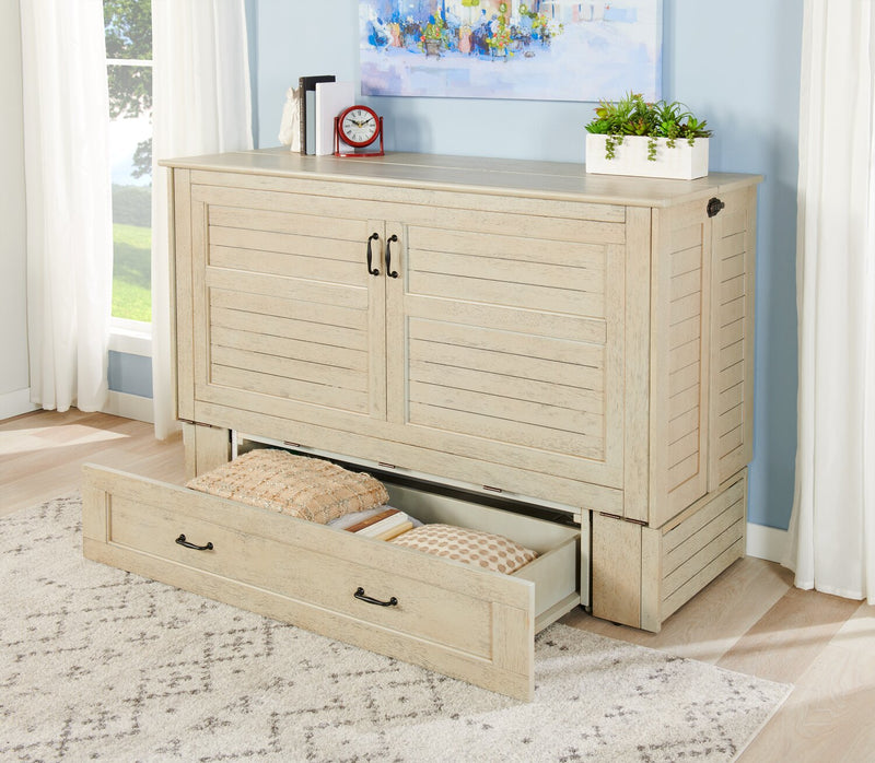 Parker Cabinet Bed with Memory Foam Mattress, Brushed Driftwood - Queen Size   