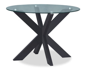 Remi Dining Table with Glass Top & Wood Geometric Base, 42