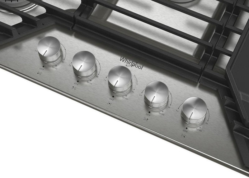 Whirlpool 30\" Gas Cooktop with 2-in-1 Hinged Grate to Griddle - WCGK7530PS