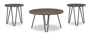 Sybil 34” Modern 3-Pack Round Coffee + 2 End Tables - Grey