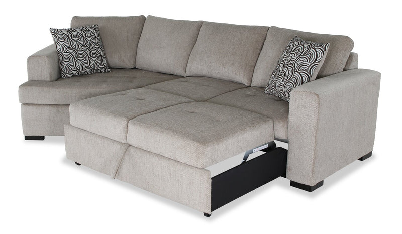 Made in Canada Legend 2-Piece Left-Facing Chenille Fabric Cuddler Sleeper Sectional - Platinum Beige
