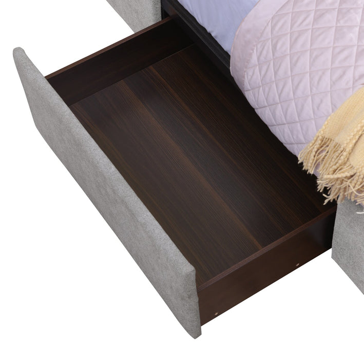Amos Upholstered Storage Bed Base in Grey Fabric with 3 Built-in Drawers  - Queen Size