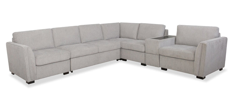 Vault 6-Piece Sectional with Sofa Bed Loveseat and Three Storage Chairs - Grey