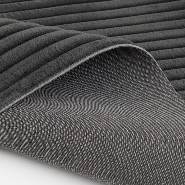 Faux Fur Channel Dark Grey Area Rug with Memory Foam Backing - 7' x 10'