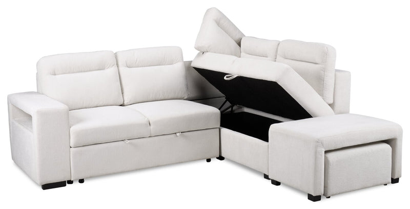 Coast 3-Piece Right-Facing Ivory White Fabric Sleeper Sectional with Storage Chaise and Storage Armrest