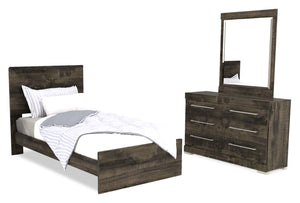 Riley 5pc Bedroom Set with Panel Bed, Dresser & Mirror, Made in Canada, Grey - Twin Size