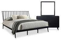 Milan 5pc Bedroom Set with Bed, Dresser & Mirror, Mid-Century Modern, Black - King Size 