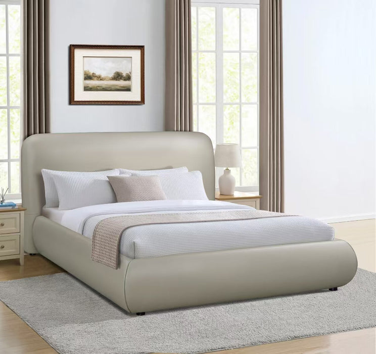 Luka Upholstered Platform Bed in Taupe Vegan-Leather Fabric, Modern - Queen Size