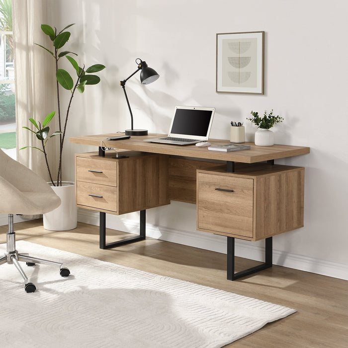 Winslow 60\" Desk with 3-Drawers - Light Brown