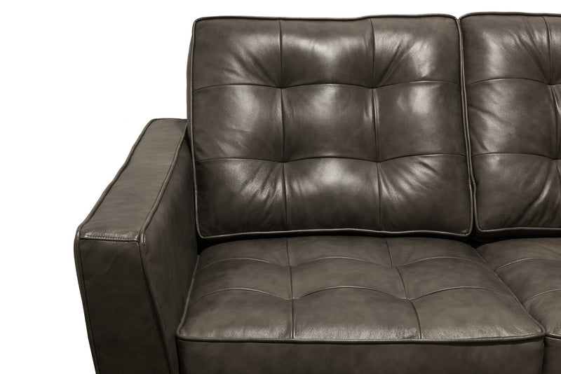 Clark 85\" Genuine Leather Sofa with Button Tufting – Charcoal 