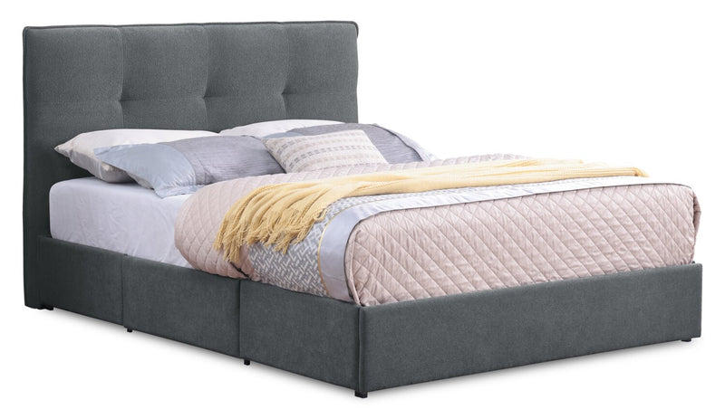 Amos Upholstered Storage Bed Base in Charcoal Fabric with 3 Built-in Drawers  - Full Size