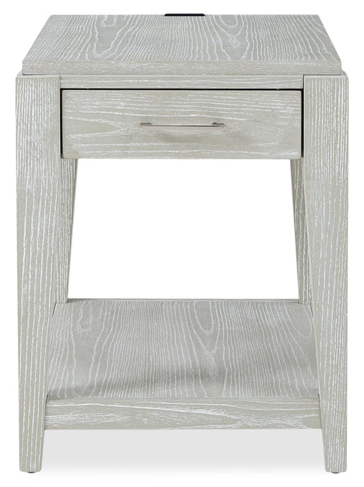 Vida 19” Solid Wood Chairside Table with Storage, Shelf, Lighting and USB - Sand