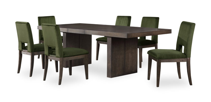 Zelda 7pc Dining Set with Table & 6 Chairs, 78-96\"W - Green & Espresso Brown