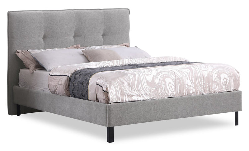 Amos Upholstered Platform Bed in Grey Fabric with Tufted Headboard - Full Size
