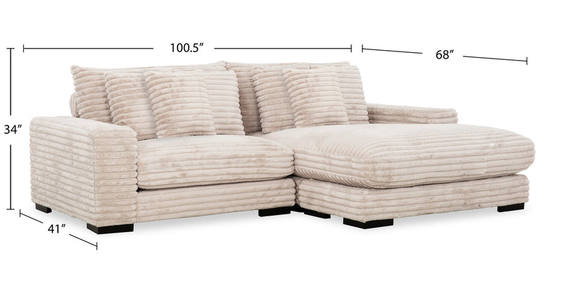 Alto 2-Piece Ultra Plush Faux Fur Fabric Sectional with Dual Cupholders and USB Ports - Mink Taupe