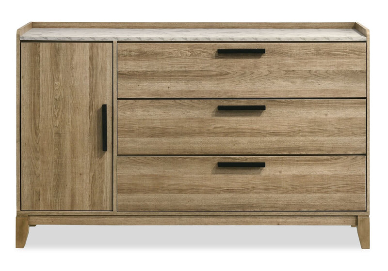 Sable Bedroom 3-Drawer Dresser with Storage Cabinet, 59\"W x 37\"H - Light Brown